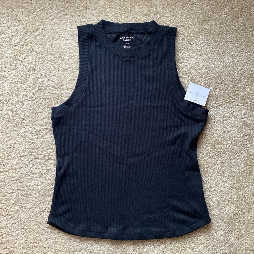 American Eagle ribbed tank top, black, size large